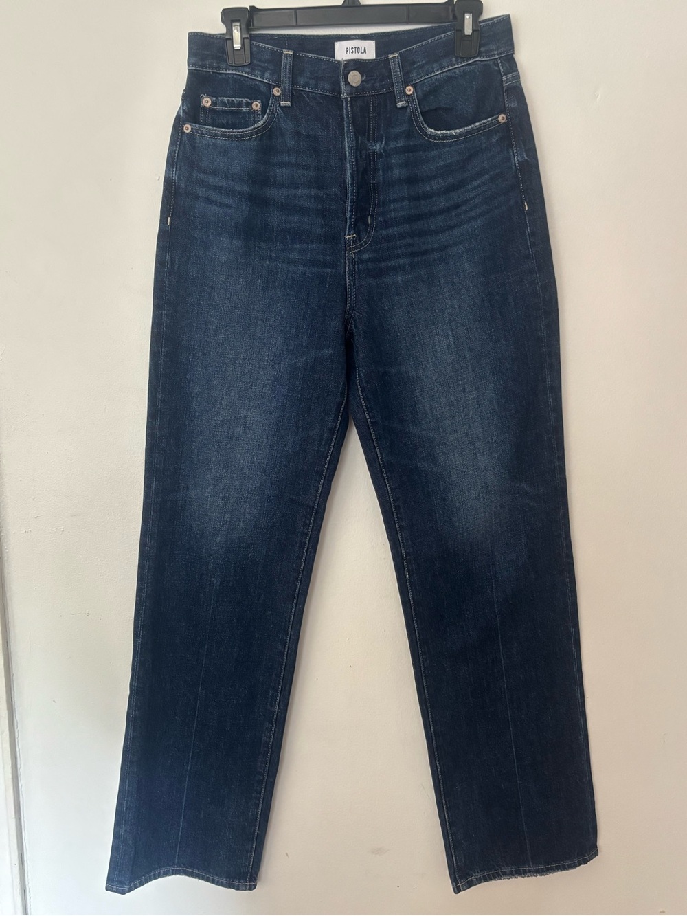 Pistola Dark Wash High Rise Button Fly Straight Leg Jeans Size 27 Women’s